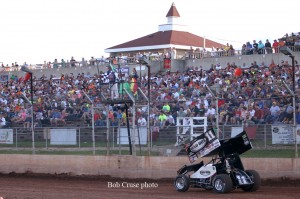 The stands are always packed when the World of Outlaws Dirt Sprint Car Series visits Beaver Dam Raceway each summer. (Bob Cruse photo)