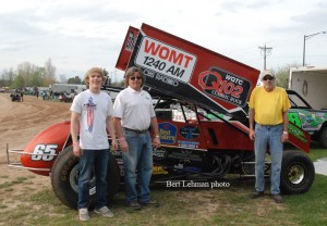 Joel Jens (left), Mark Jens (center), and Andy Wold with the two-seat Sprint Car they built. (Bert Lehman photo)