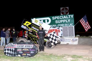 Bill Balog is the winningest driver in IRA Sprint Car Series history. Here he celebrates in victory lane after winning the feature at Beaver Dam Raceway April 23.   (Jason Williams photo)
