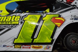 For several years Jeff Schmuhl has incorporated "Superman" into his race car graphics. He said he does it to help attract kids to the sport. (Bert Lehman photo)